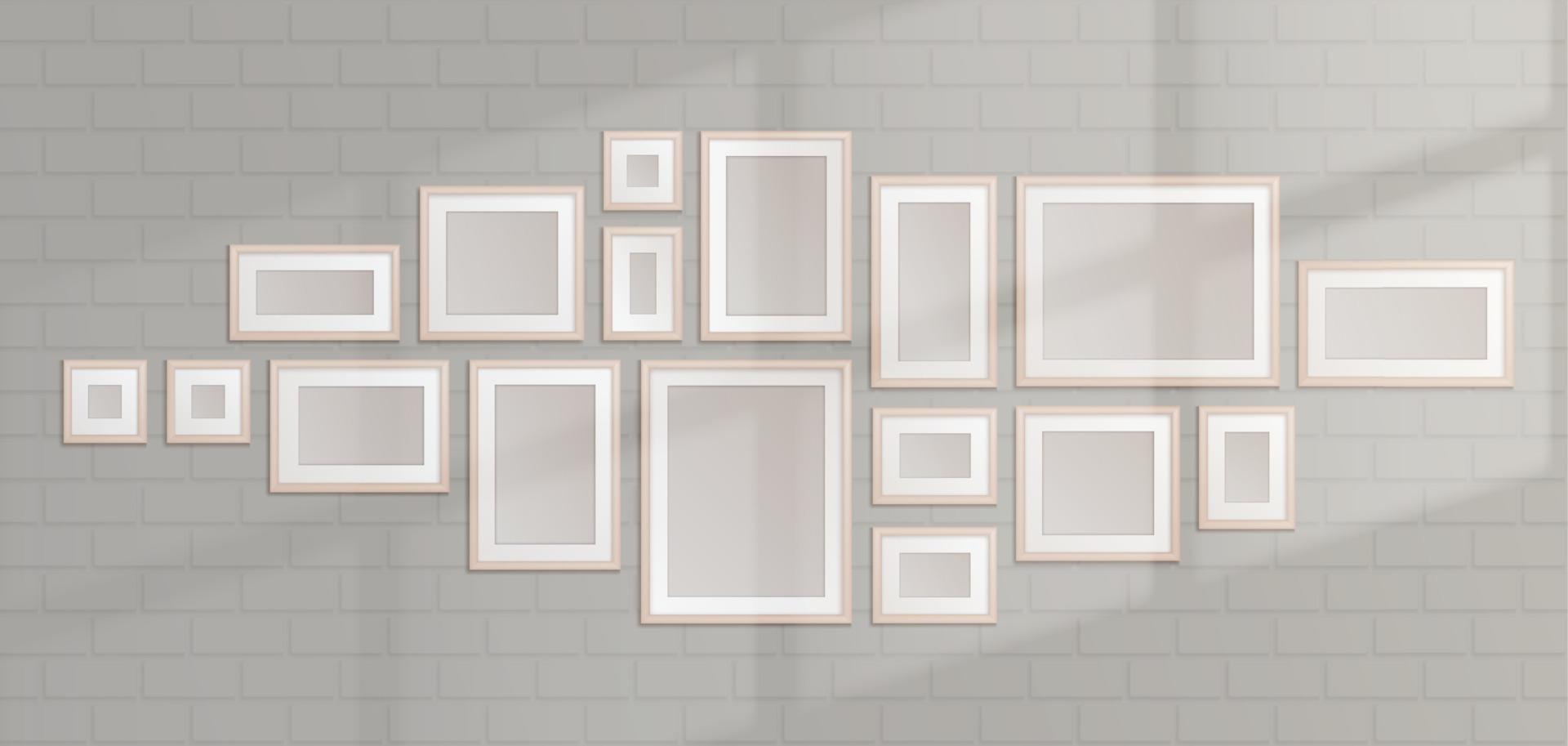 White frames collage and sunlight on brick wall vector