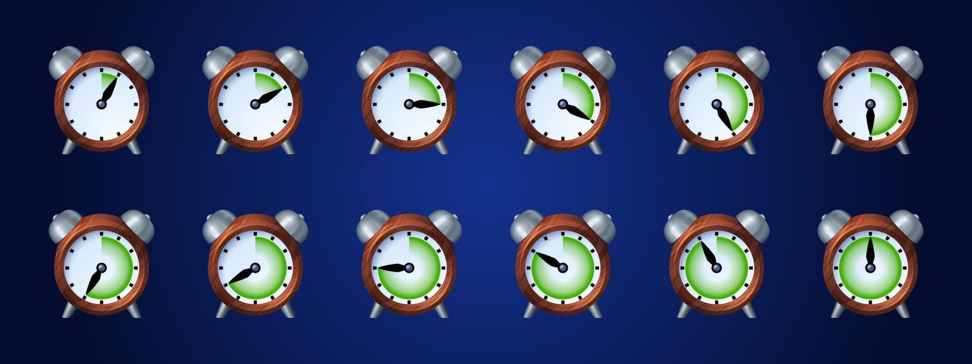 Clock game icons, time animation sprite sheet vector