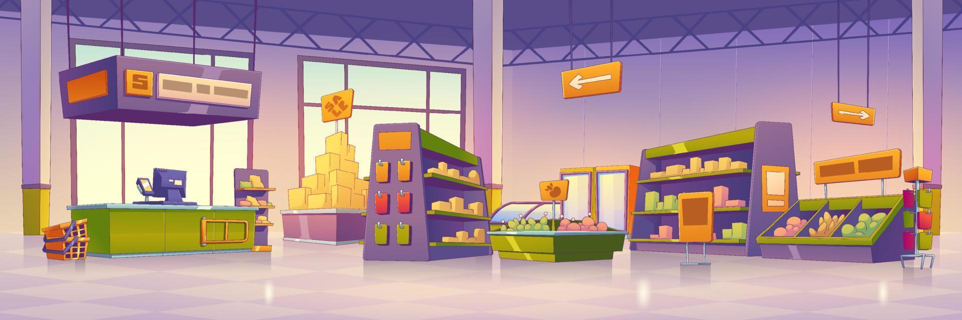 Supermarket store interior design vector