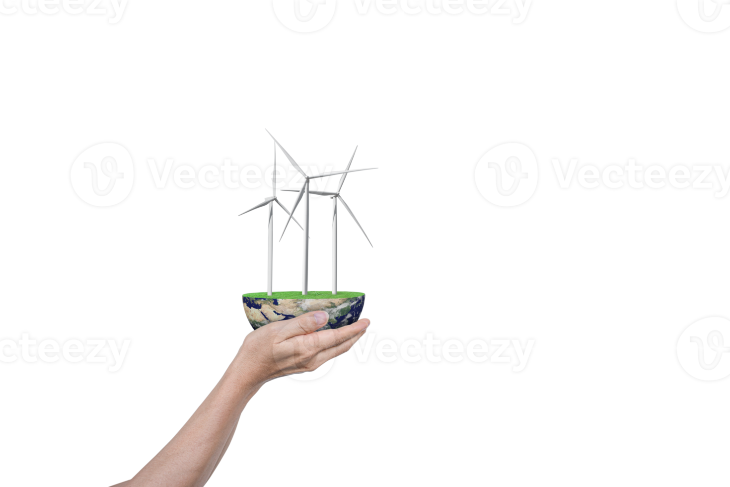 turbinas de viento y globo en mano humana aislado en blanco. elementos de esta imagen proporcionados por la nasa png