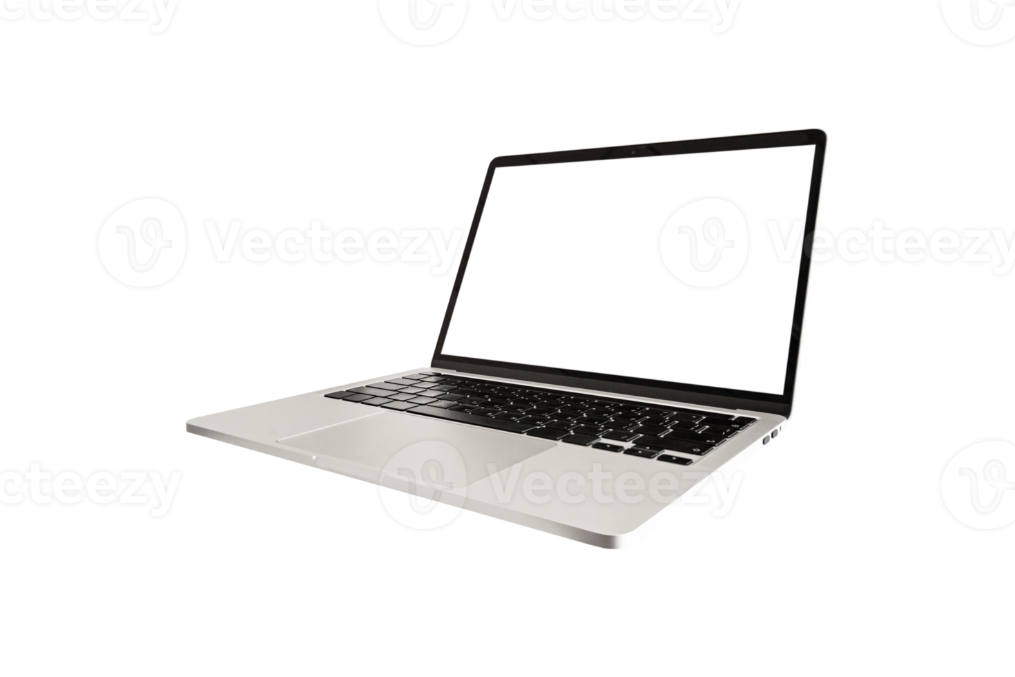 Laptop computer with blank screen isolated on transparent background PNG file