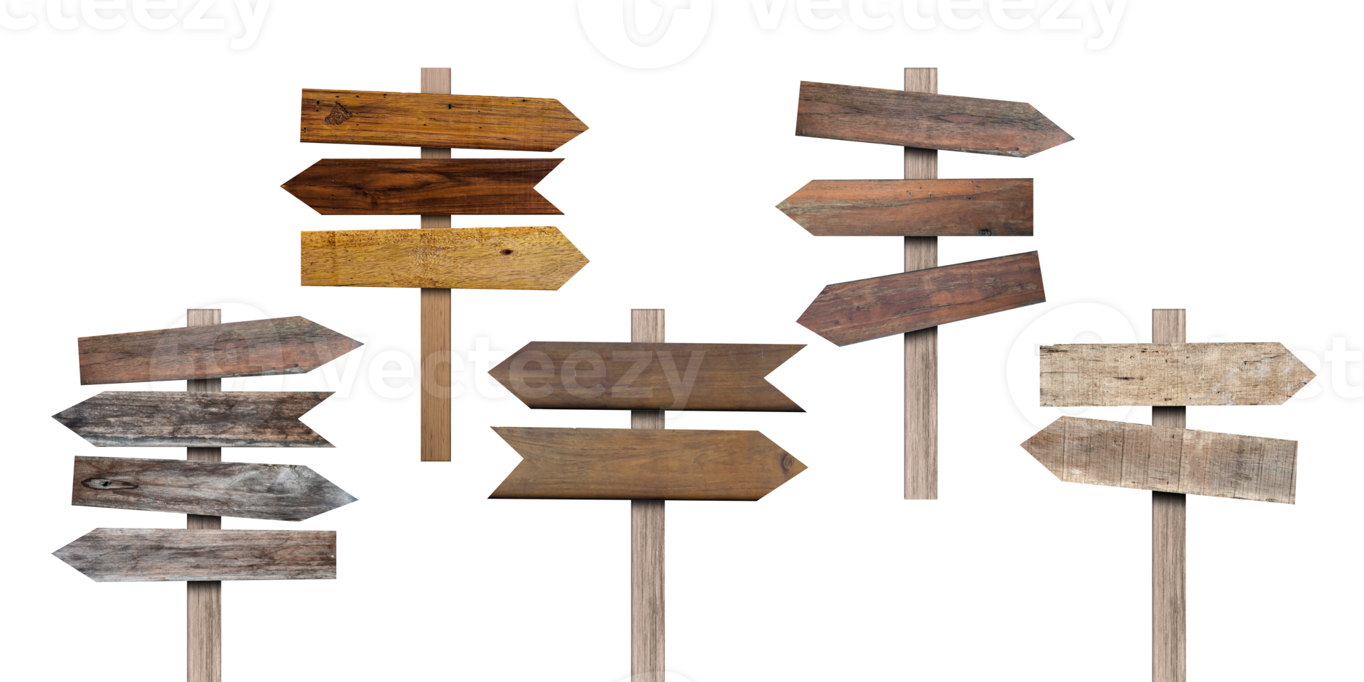 Set of Wood arrow sign isolated on transparent background PNG file