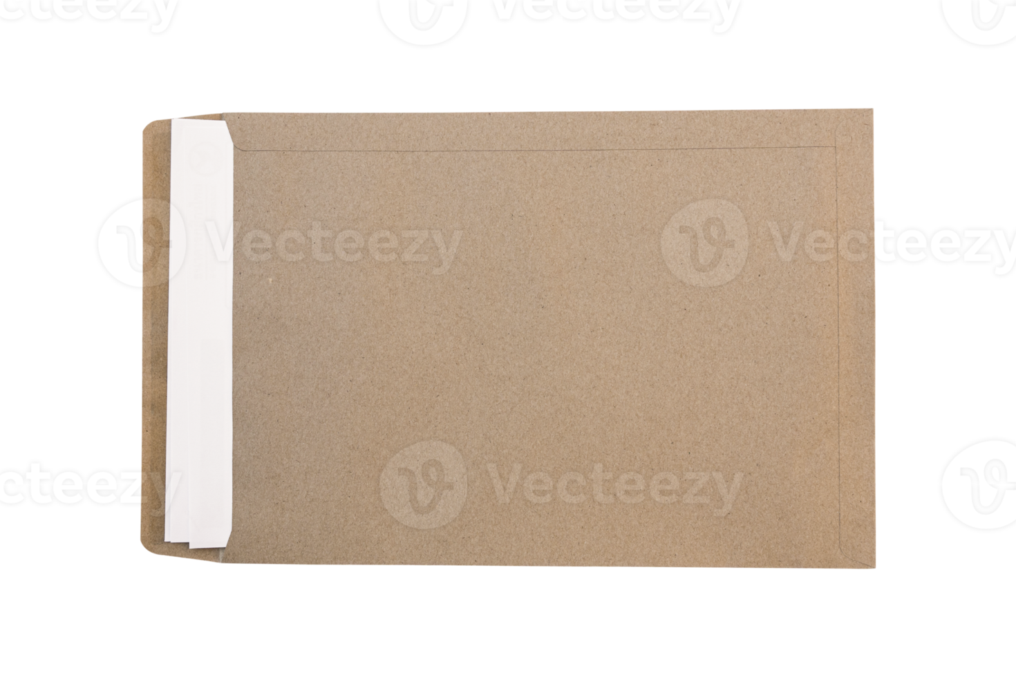 Brown envelope with white paper inside isolated on transparent background PNG file.