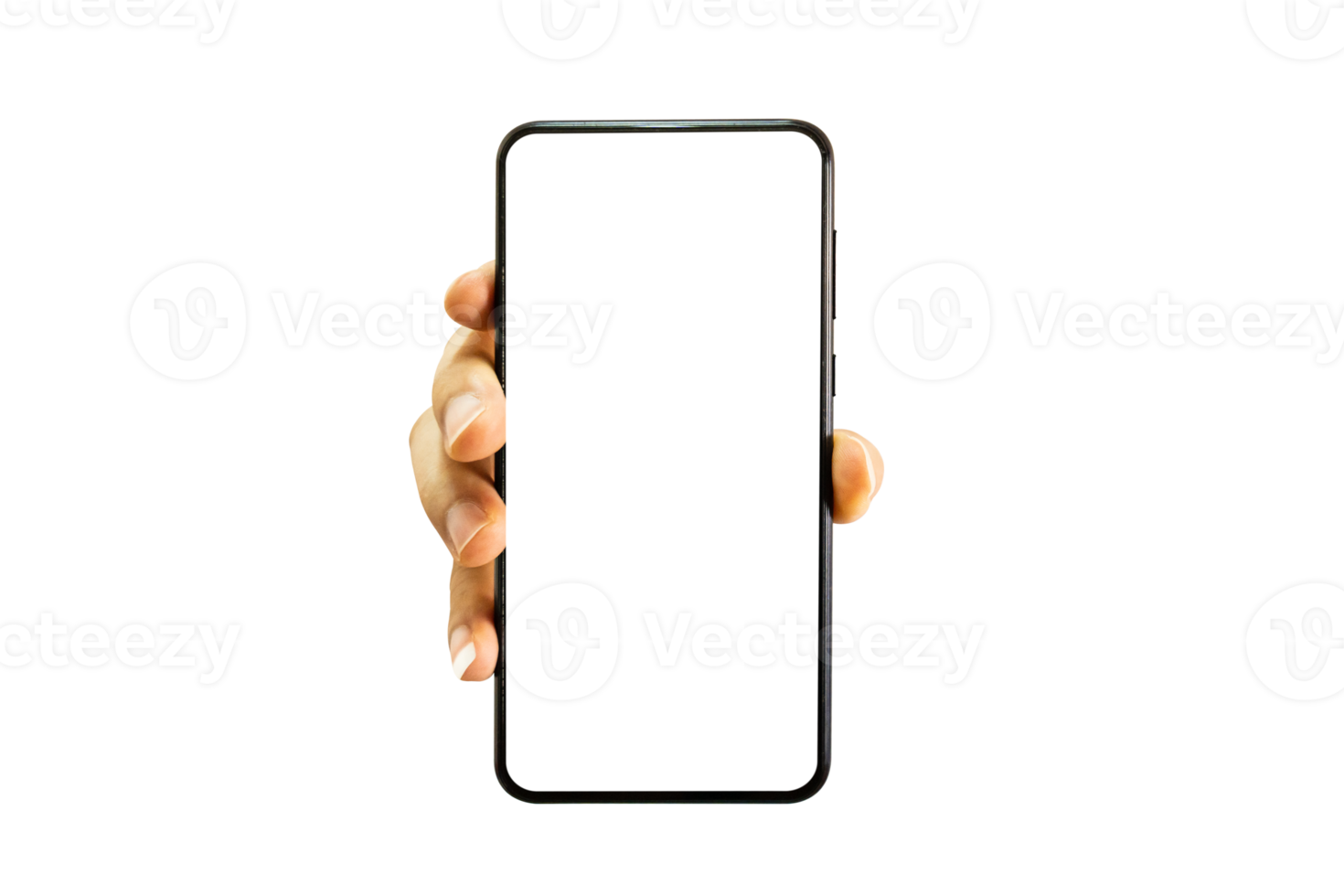 Hands holding smartphone isolated png