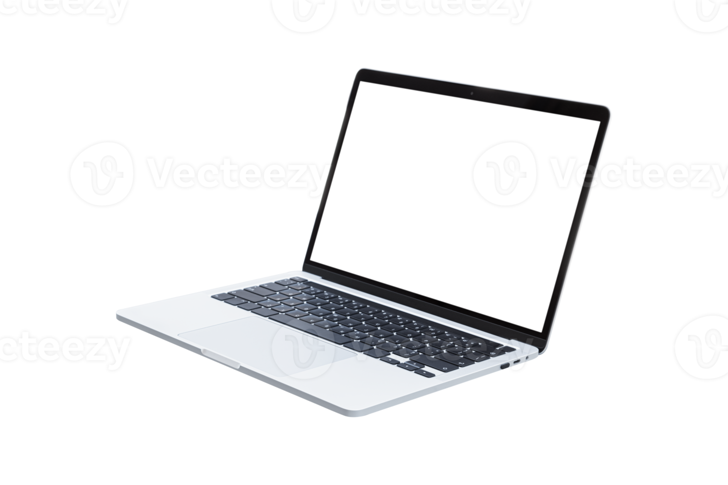 Laptop computer with blank transparent screen and background- PNG format.