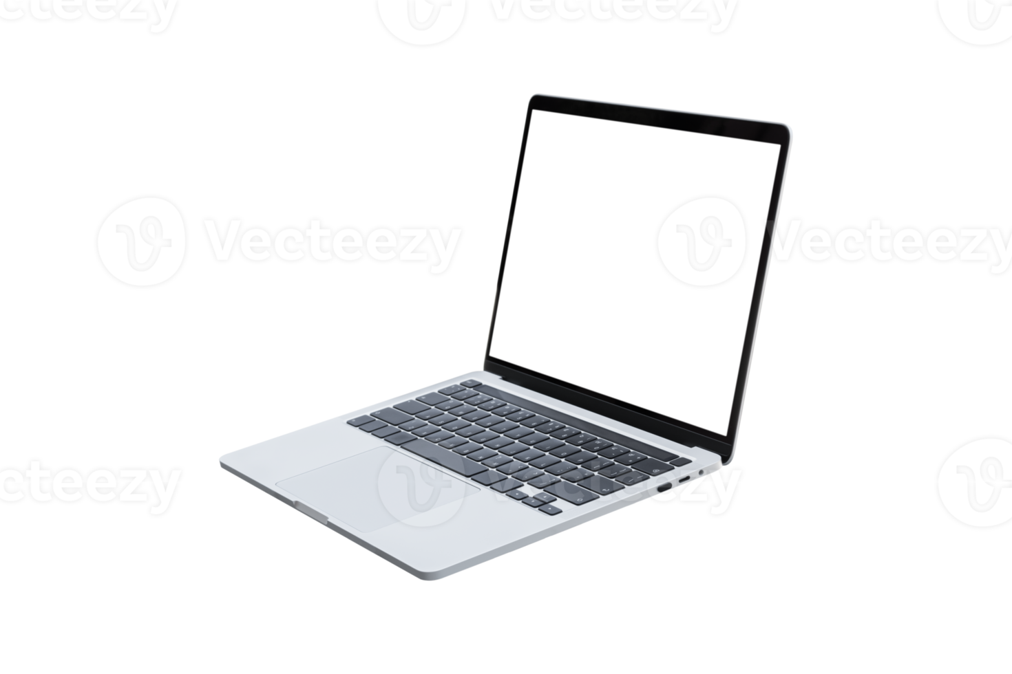 Laptop computer with blank transparent screen and background- PNG format.