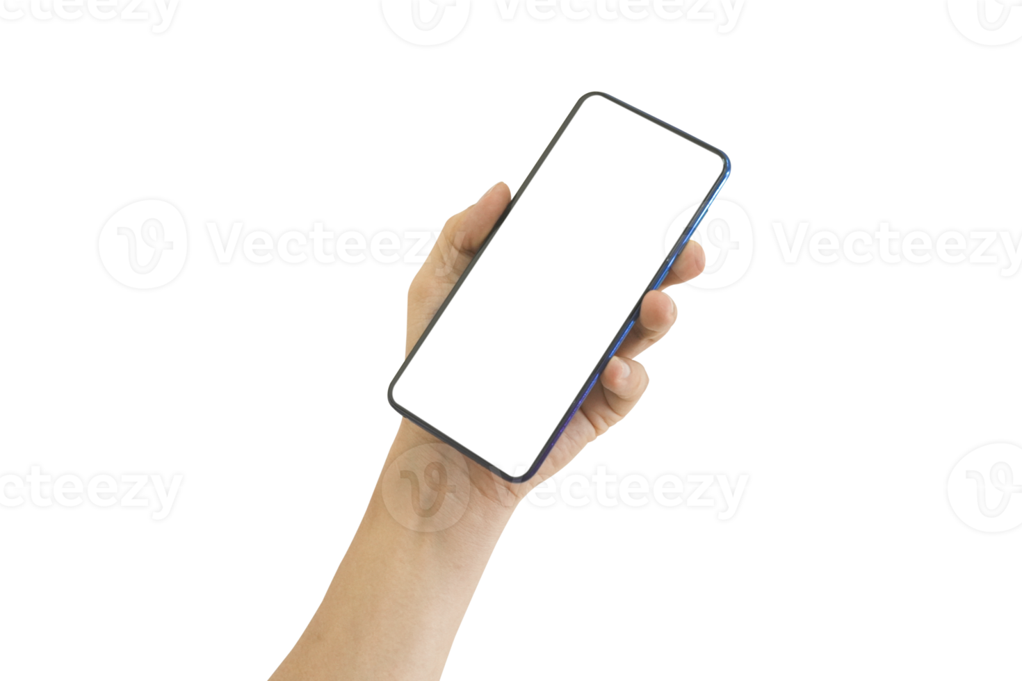 mão segurando o celular com tela transparente em branco e formato png de plano de fundo.