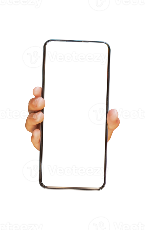 hand- Holding mobiel telefoon met blanco transparant scherm en achtergrond - PNG het dossier.