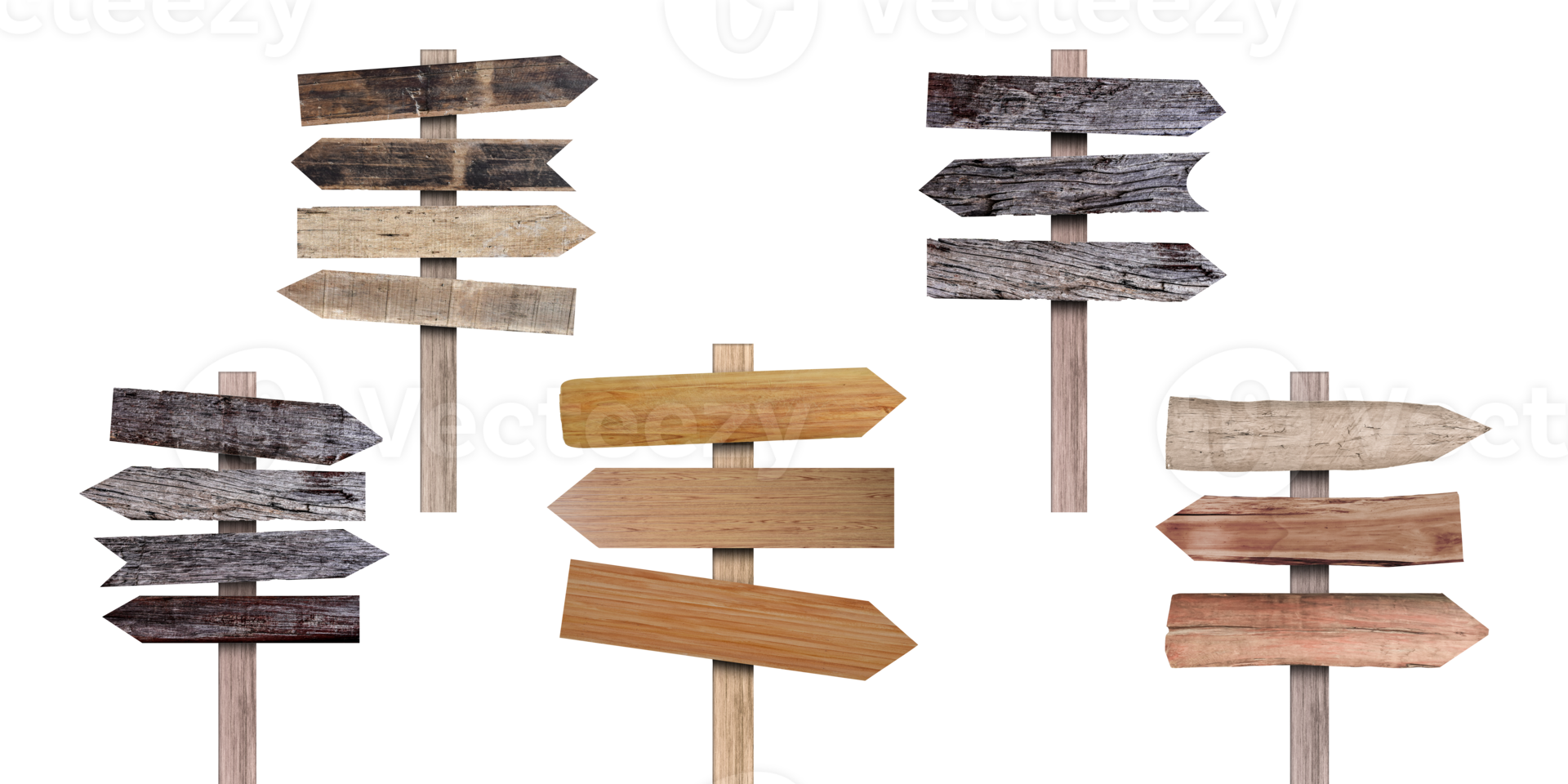 Set of Wood arrow sign isolated on transparent background PNG file