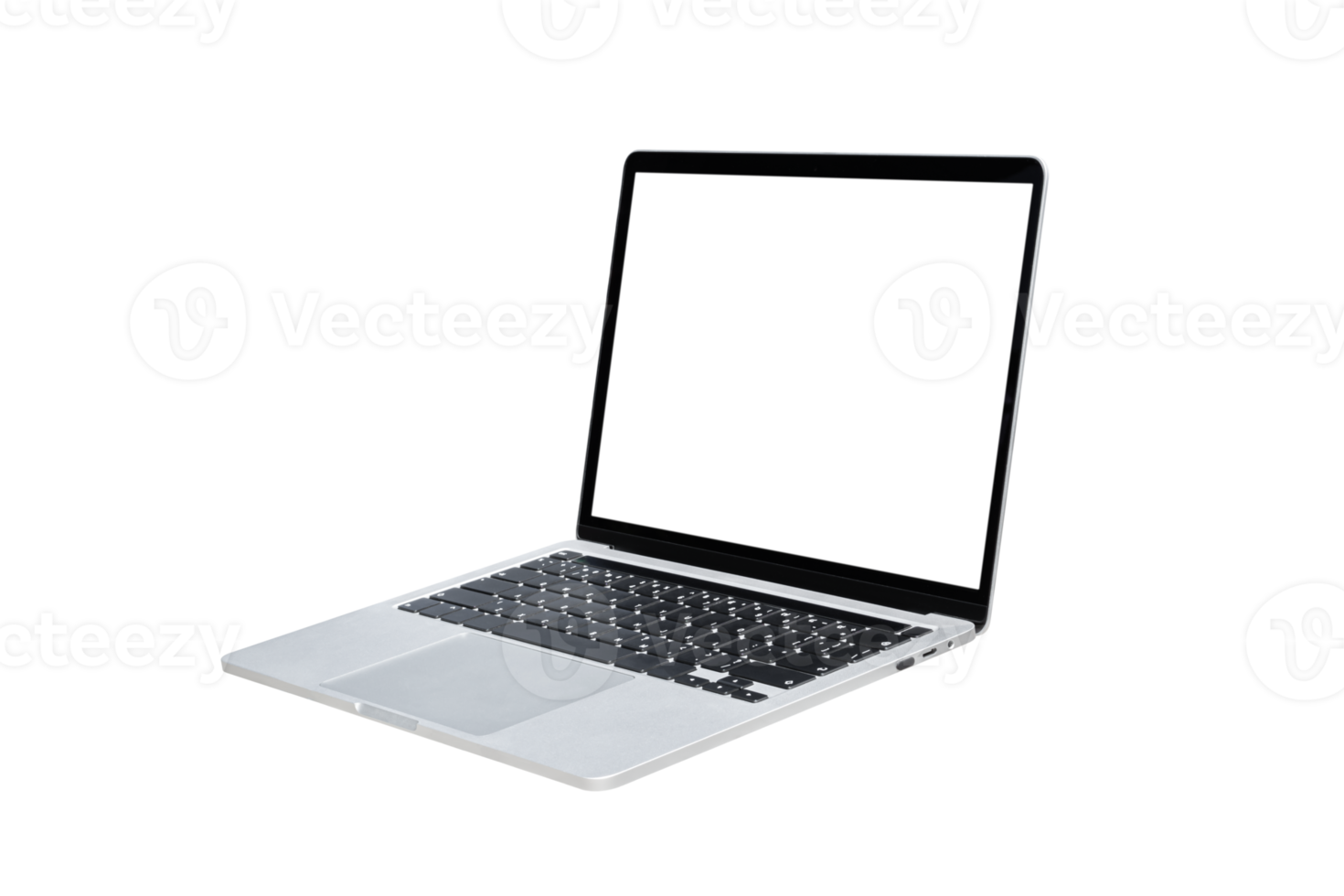 Laptop computer with blank transparent screen and background- PNG format.