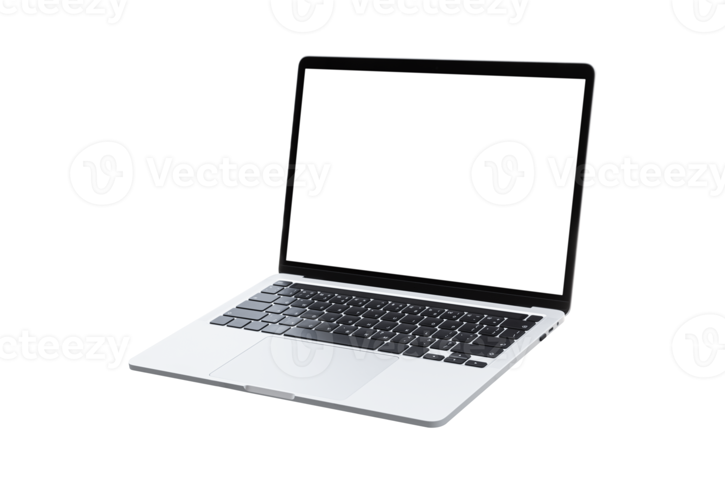 Laptop computer with blank transparent screen and background- PNG format.