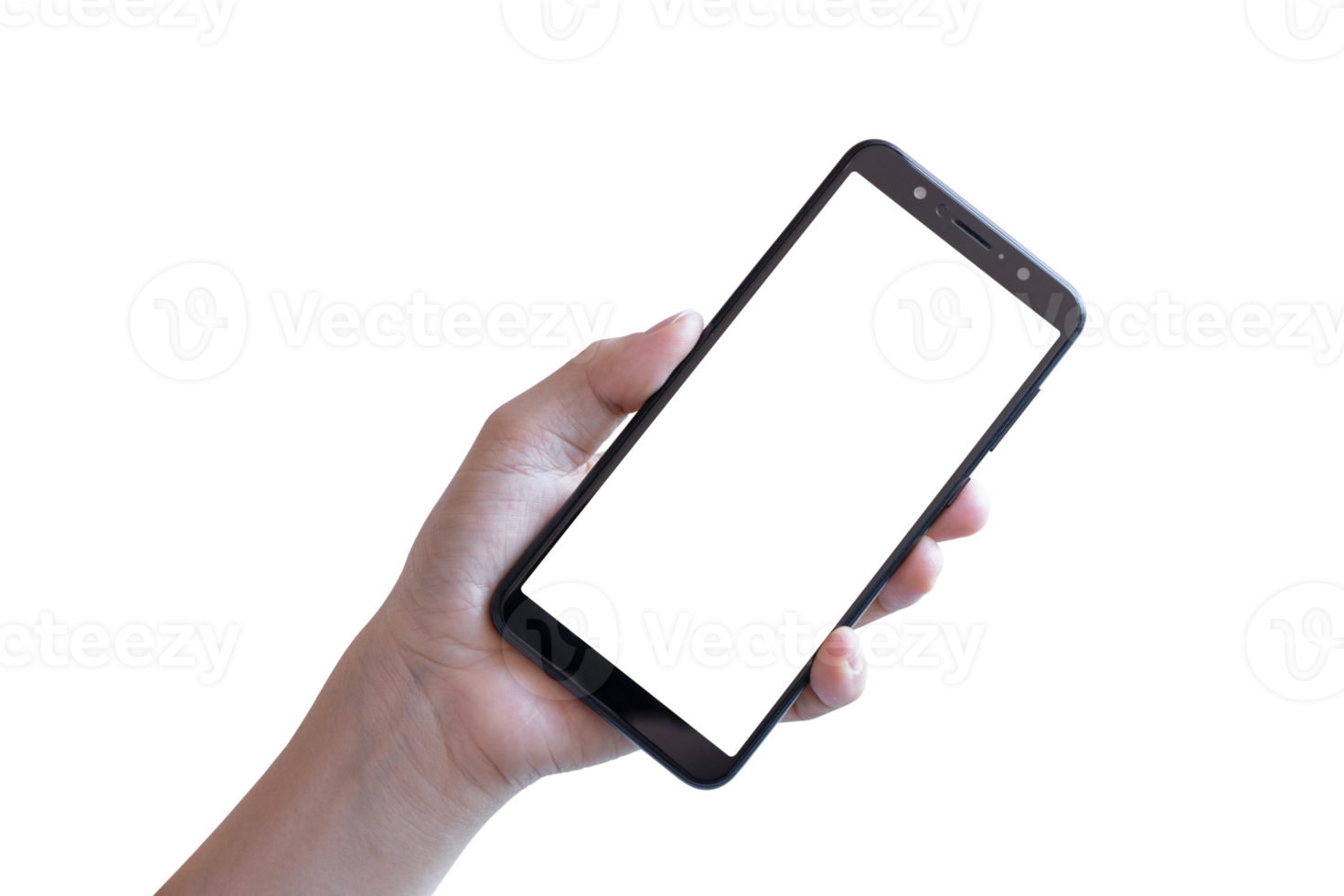 Hand holding Smartphone isolated on transparent background PNG file