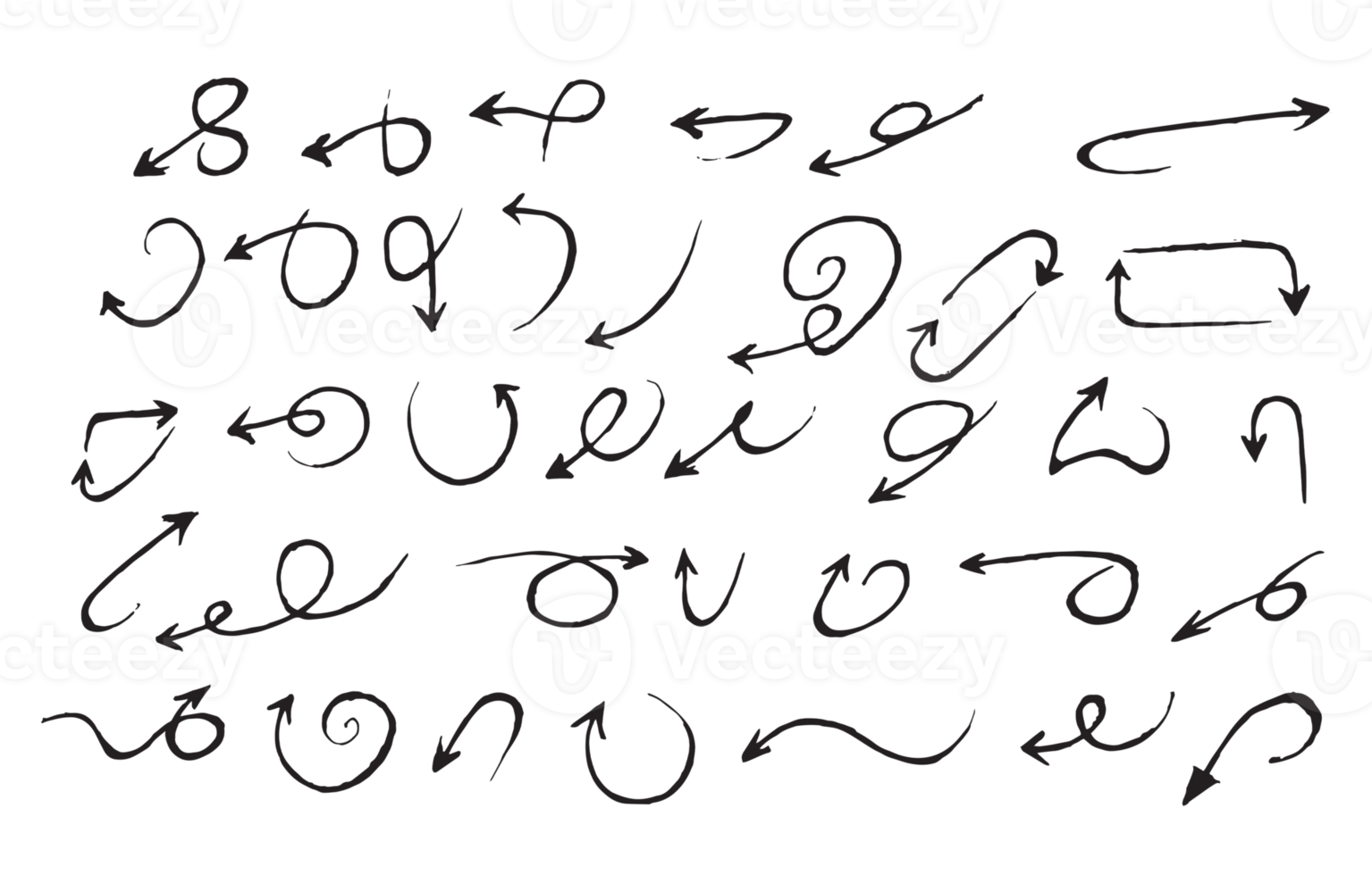 Collection of hand drawn arrows Isolated on transparent background PNG file format.