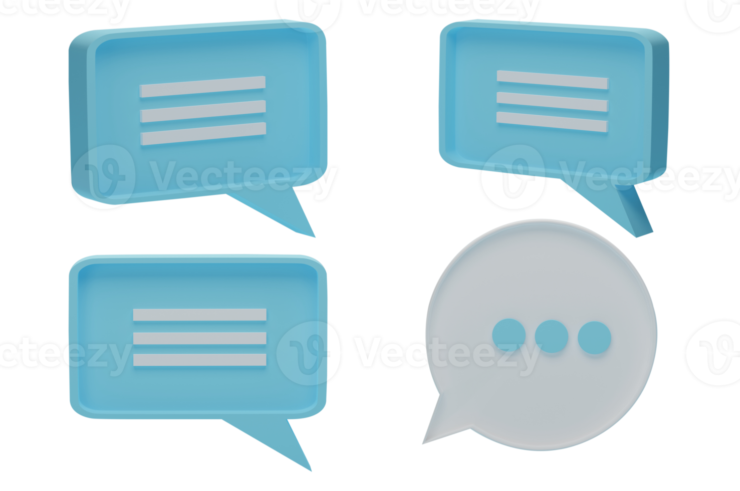 3D Chat speech bubble icons Isolated on transparent background PNG file format.