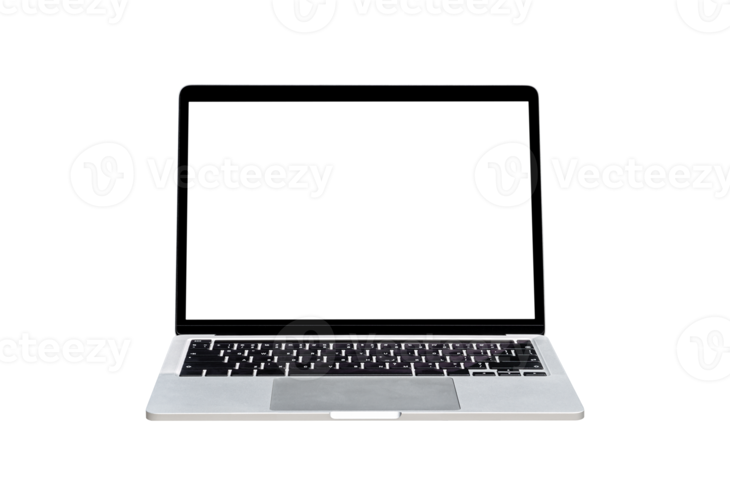 Laptop computer with blank transparent screen and background- PNG
