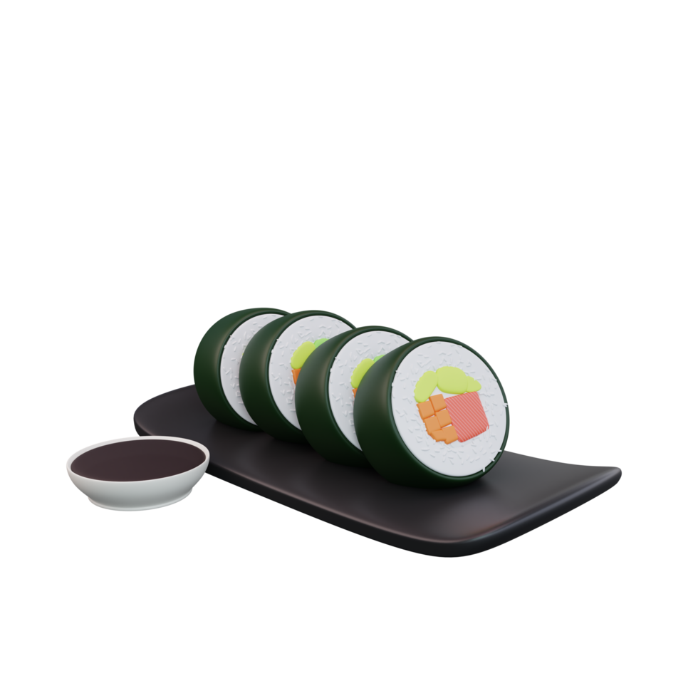 ilustração 3D de sushi de comida asiática png