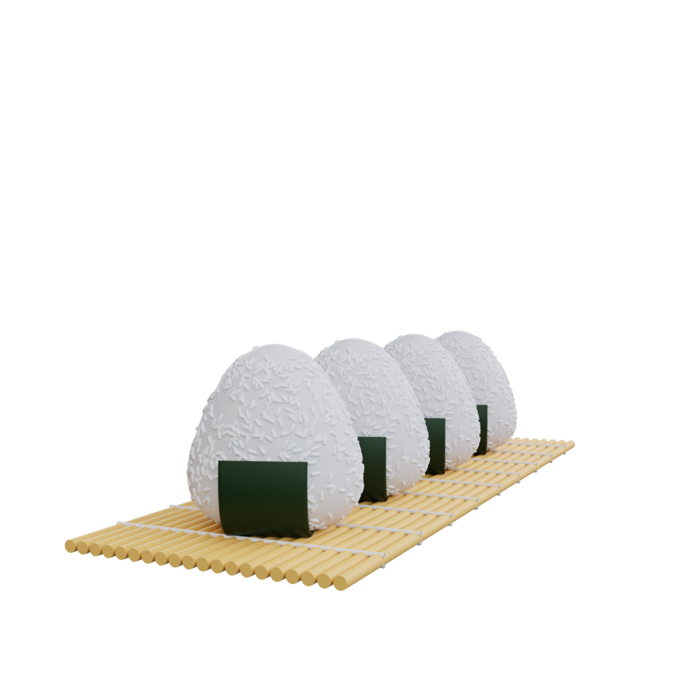 Ilustración 3d de onigiri de comida asiática png