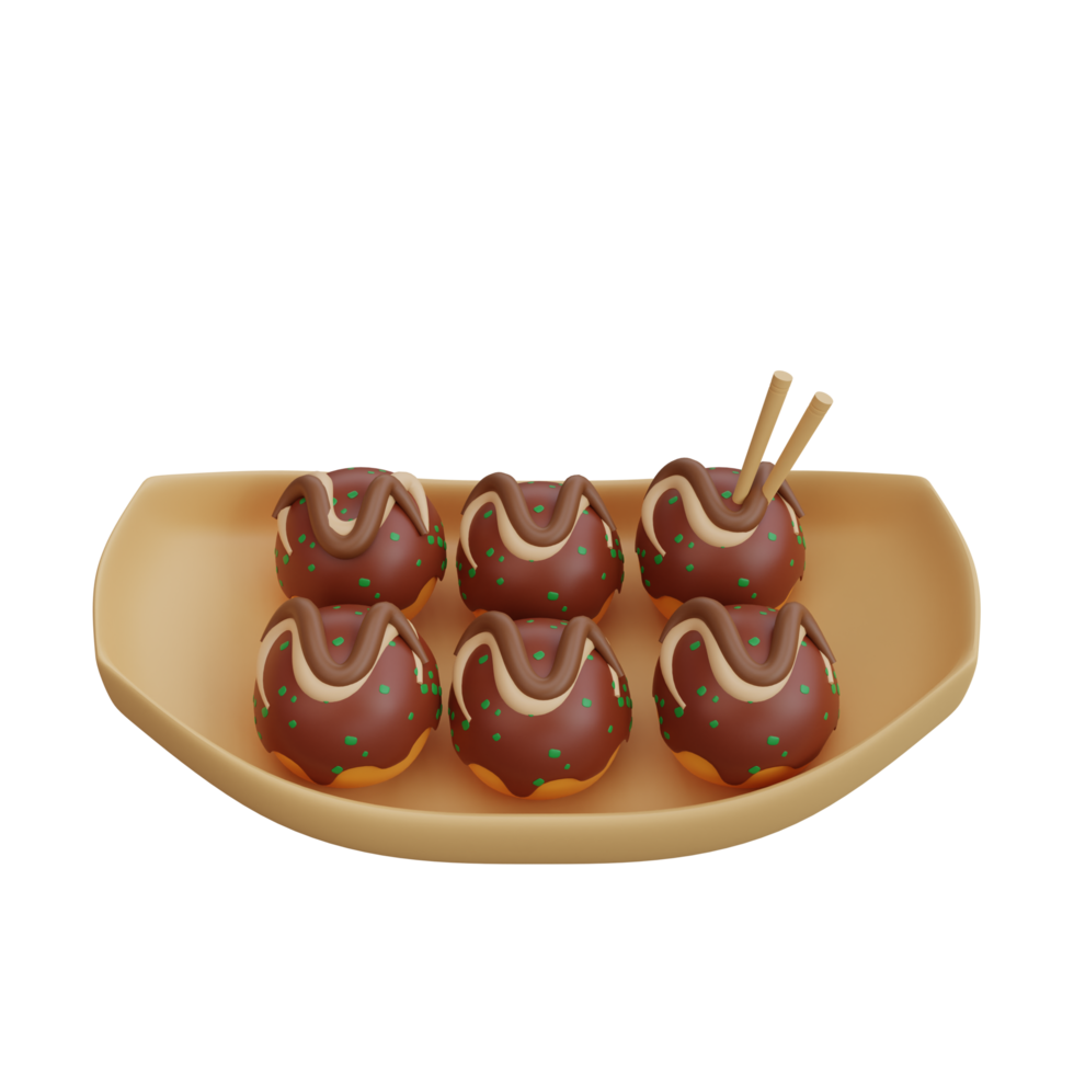 ilustração 3D de comida asiática takoyaki, comida japonesa png