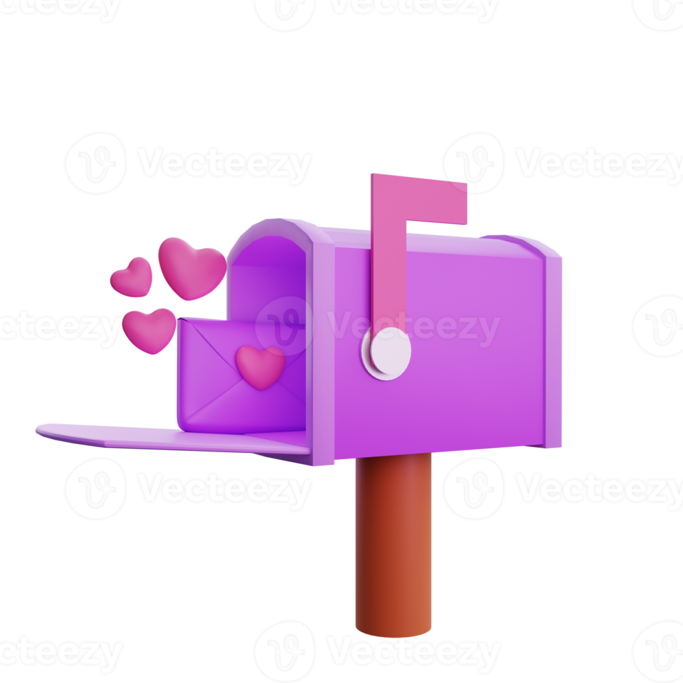 3d rendering valentine's day mailbox heart icon png