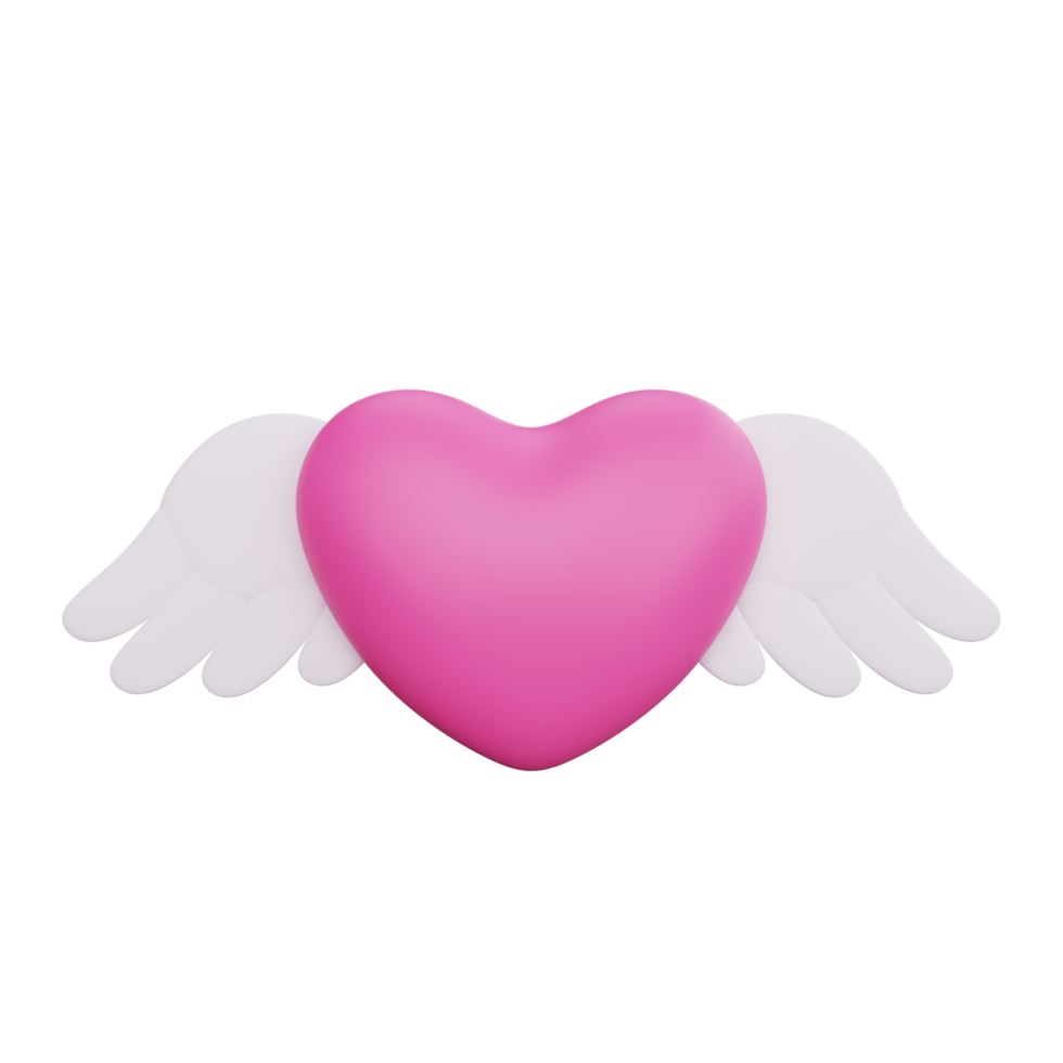 3d rendering valentine's day heart wing icon png