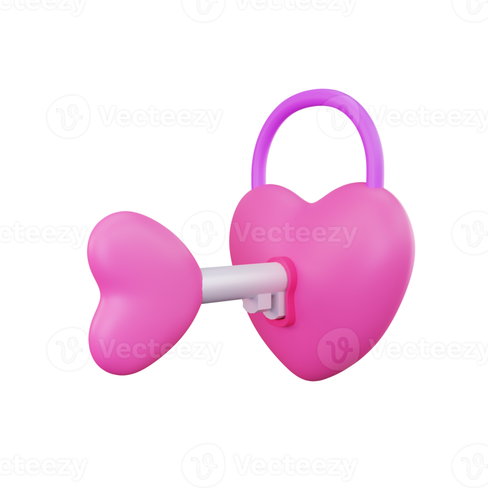 3d rendering of valentine's day lock heart icon png