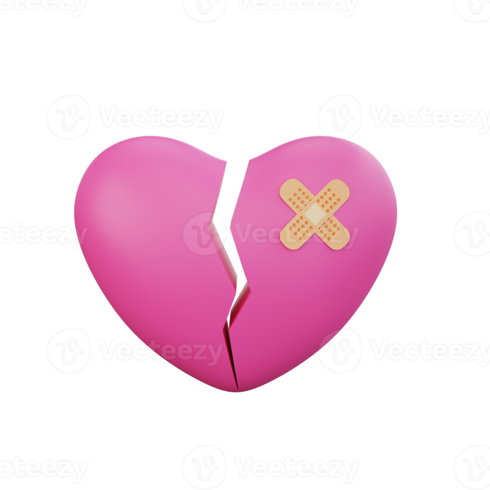 3d rendering valentine's day broken heart icon png