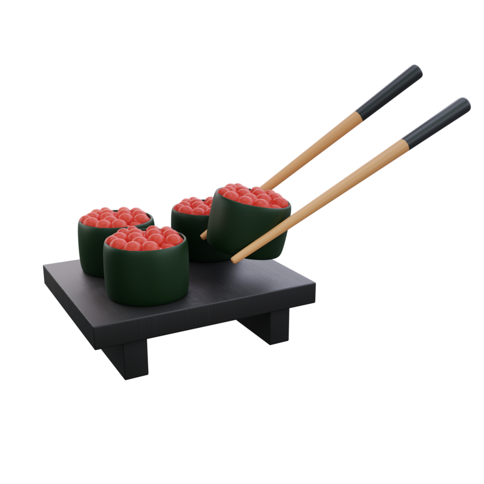 Ilustración 3d de sushi de comida asiática png