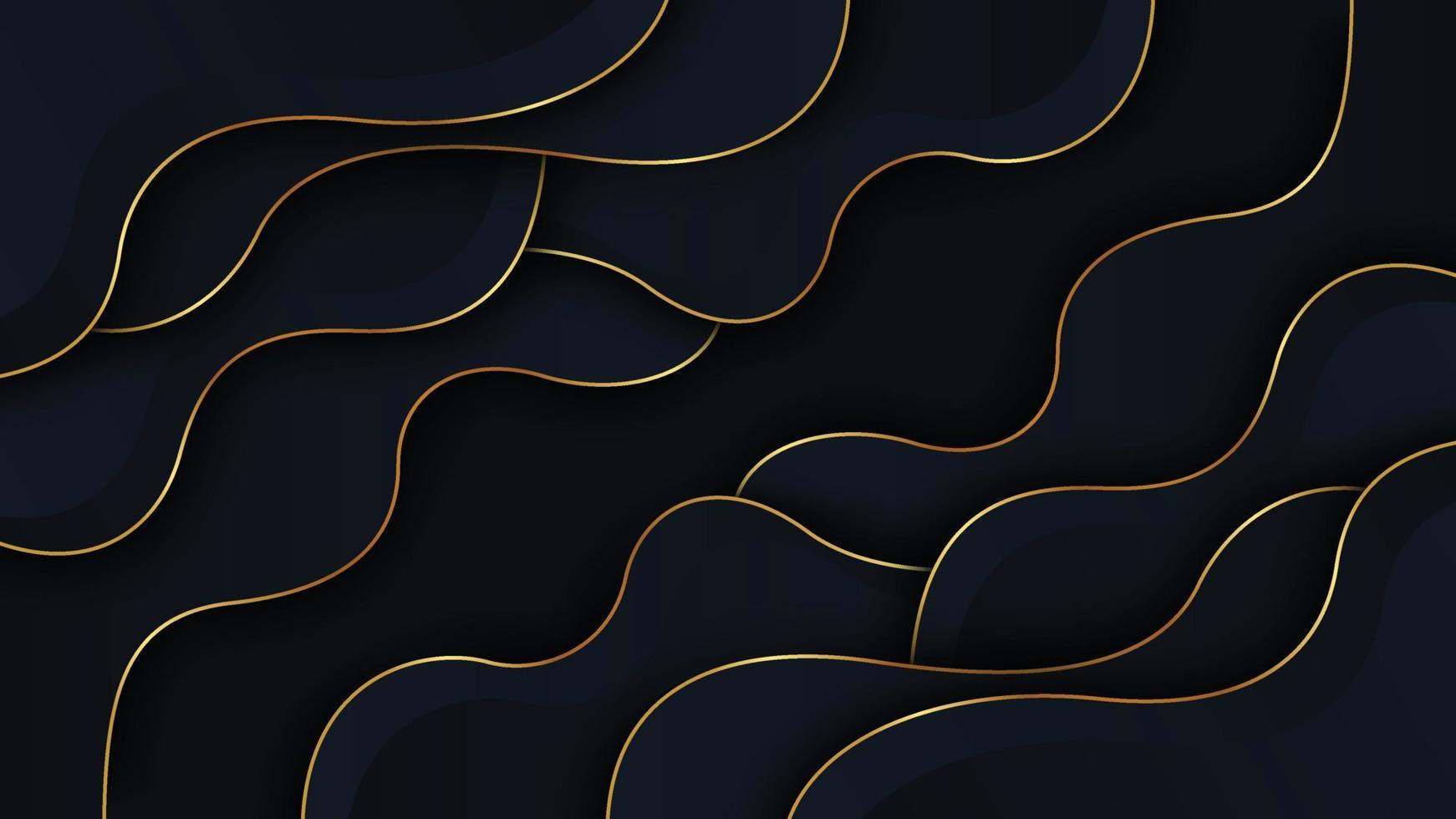 Luxury Dark Navy Combination with Golden Lines Background Design. Modern black backdrop concept 3d style. vector