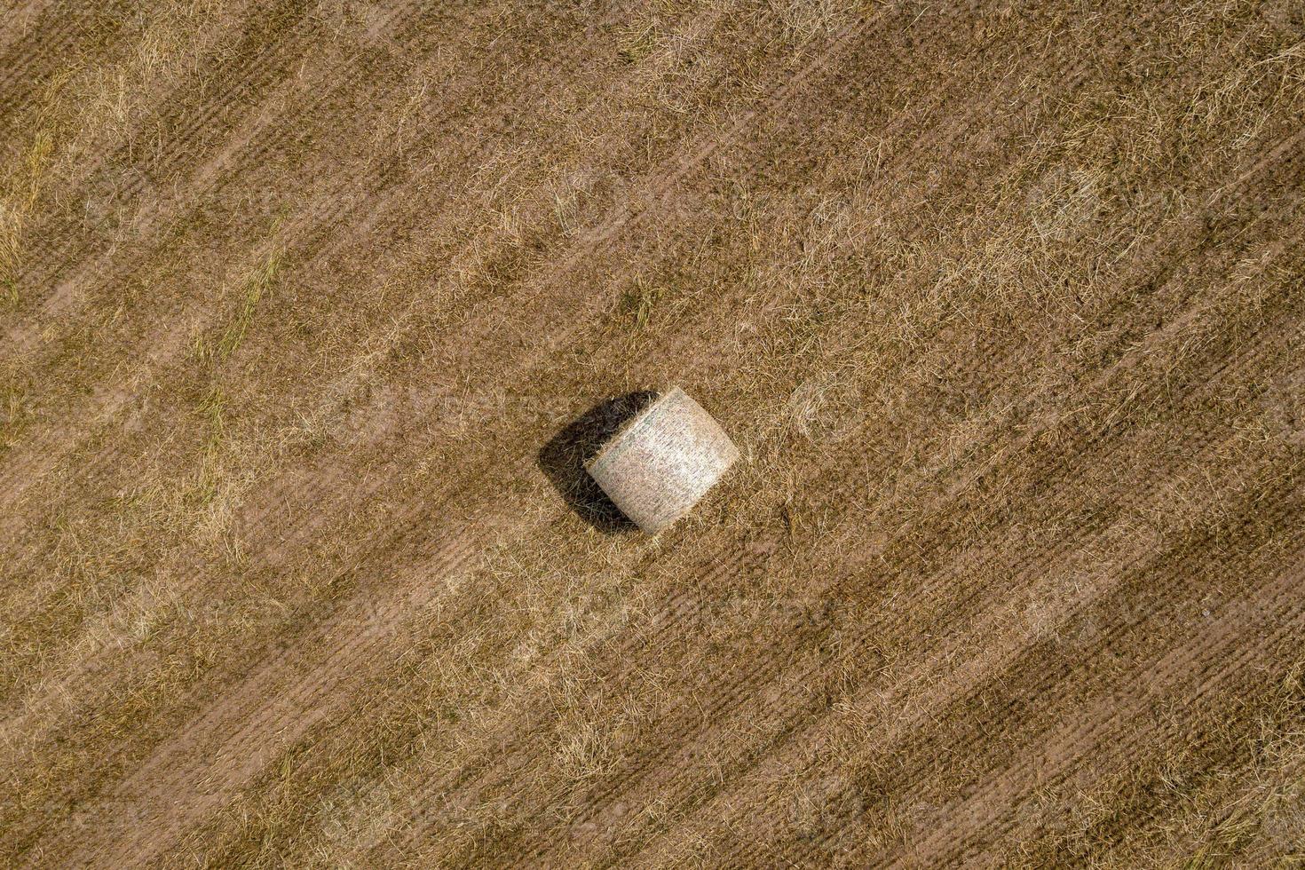 packed hay bale harvested fodder balls aerial view photo