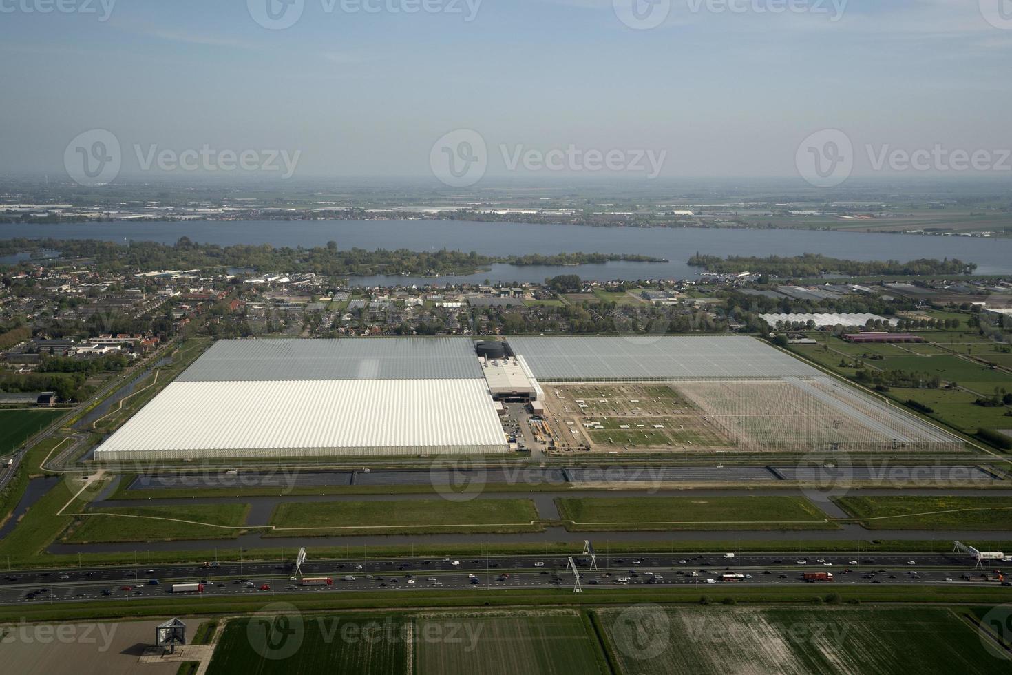 holland greenhouse farmed fields aerial view photo