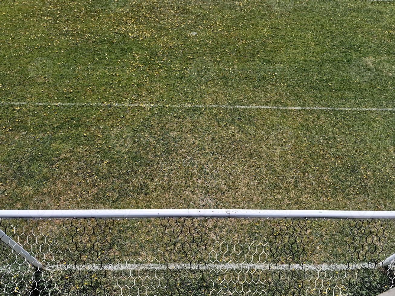 country soccer field green grass with yellow flowers photo