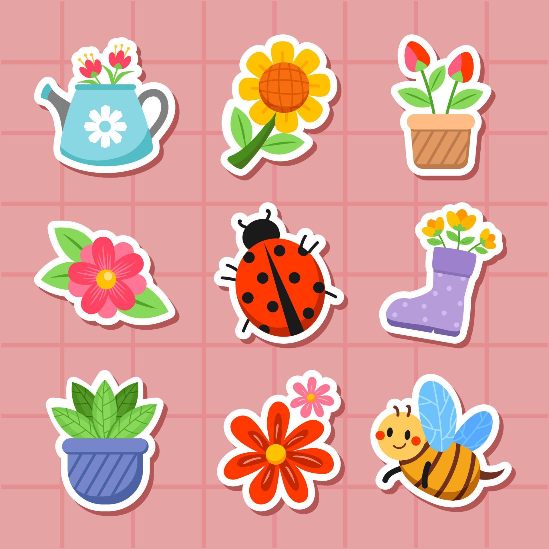 Cute Spring Stickers 18743675 Vector Art at Vecteezy