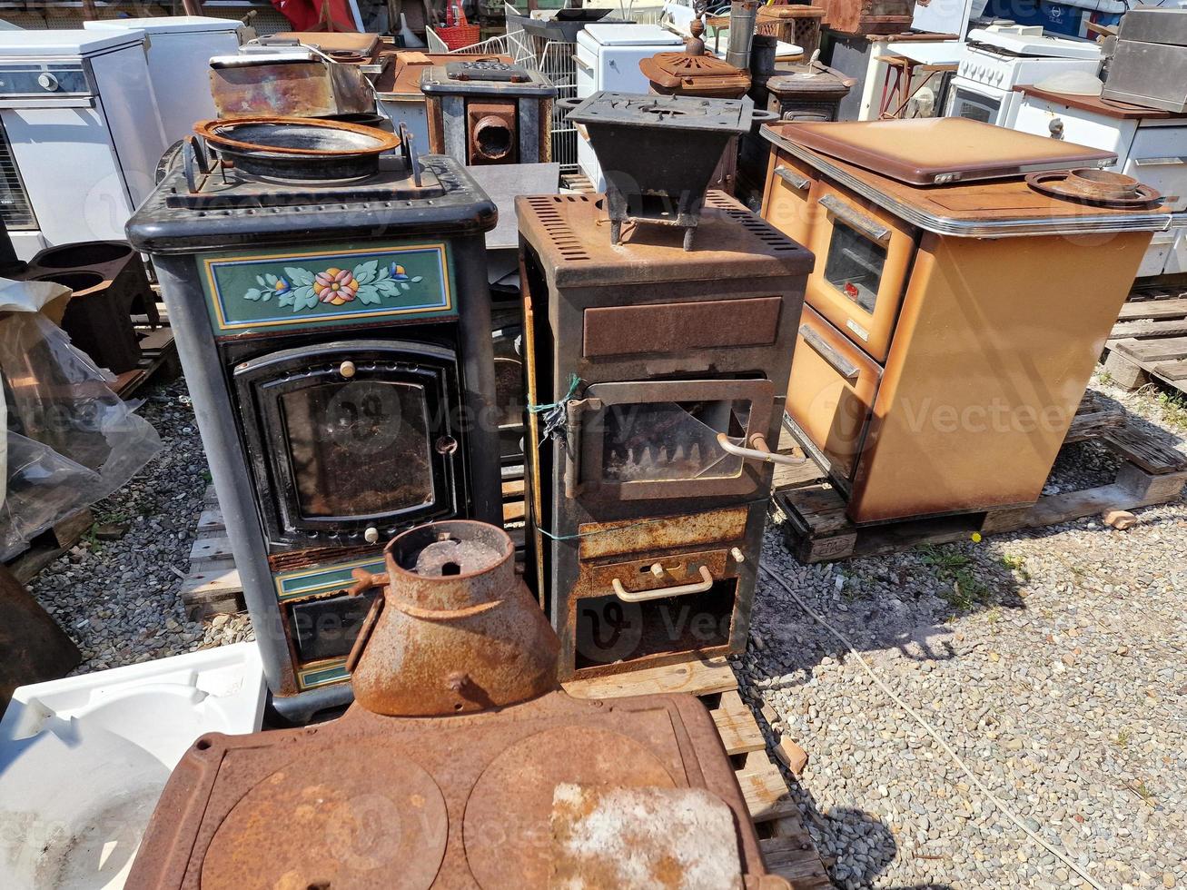 Many old vintage gas and carbon wood kitchen photo