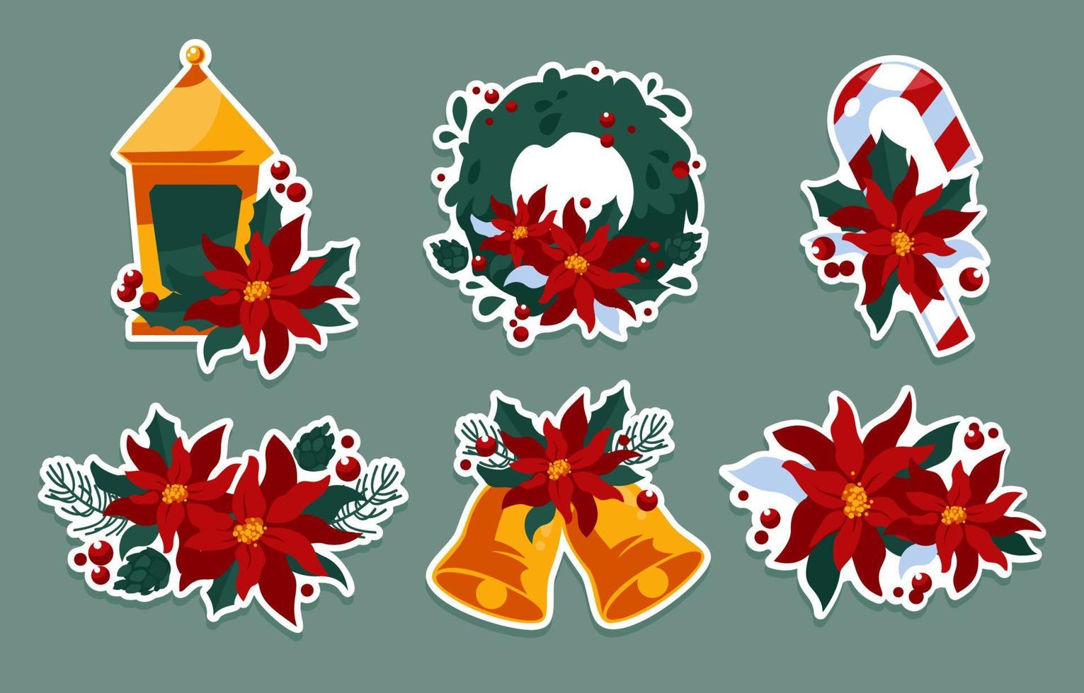 Poinsettias Sticker Collection vector