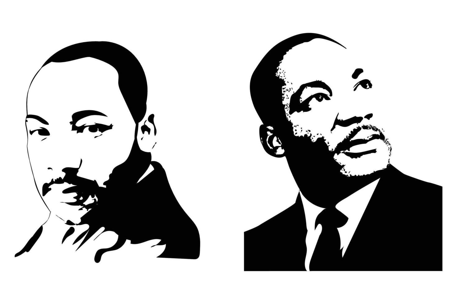Martin Luther King hijo. día. retrato vectorial dibujado a mano en blanco y negro, el líder del hombre negro en el estilo de tinta dibujada hecho para ilustración editorial. vector