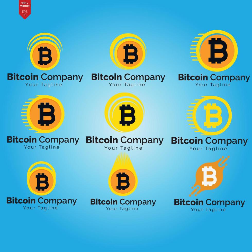 conjunto de logotipos de monedas de bits que consisten en dinero y conexión para el banco, criptodivisa pro vector