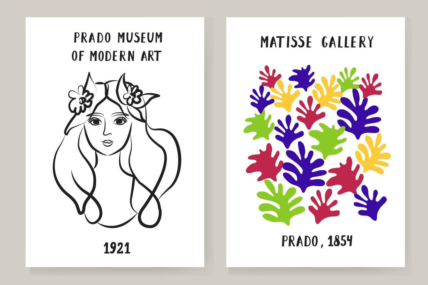 An abstract set of Matisse posters depicting an abstract face and geometric shapes. Aesthetic Contemporary Art, Illustration, Vector, Poster, Postcard. vector
