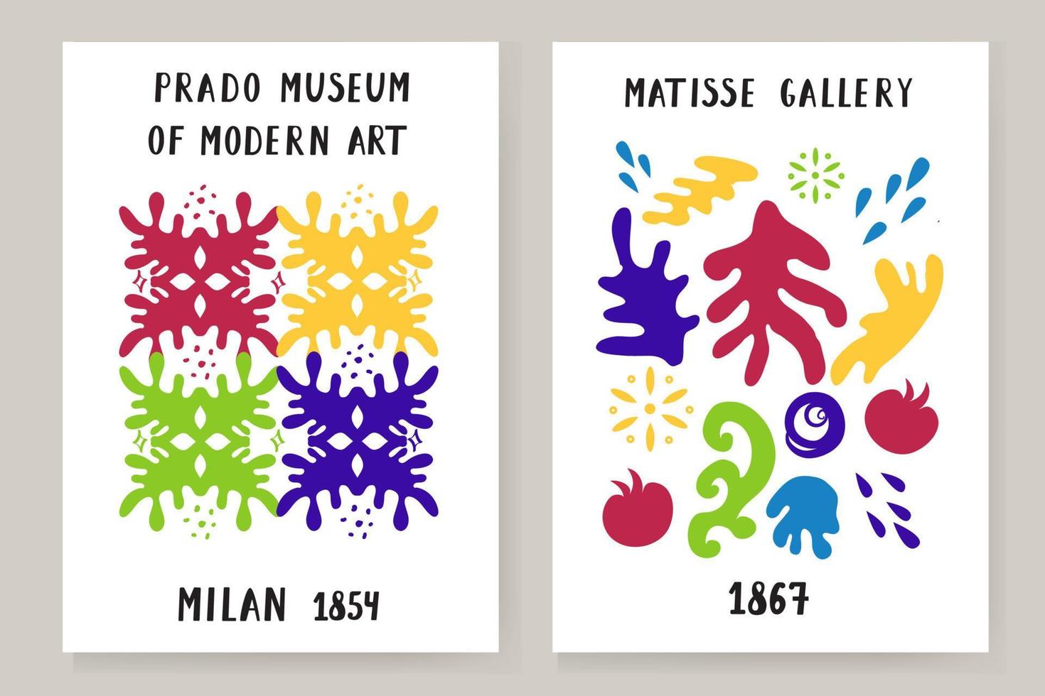un conjunto abstracto de carteles de matisse que representan una cara abstracta y formas geométricas. arte contemporáneo estético, ilustración, vector, afiche, postal. vector