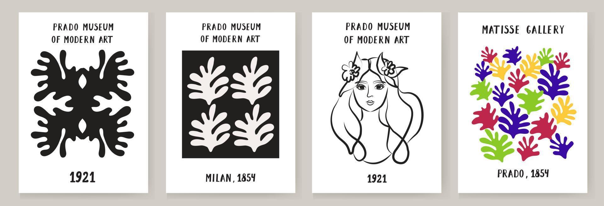 An abstract set of Matisse posters depicting an abstract face and geometric shapes. Aesthetic Contemporary Art, Illustration, Vector, Poster, Postcard. vector