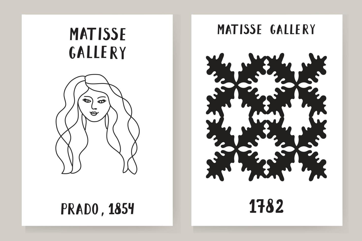 An abstract set of Matisse posters depicting an abstract face and geometric shapes. Aesthetic Contemporary Art, Illustration, Vector, Poster, Postcard. vector