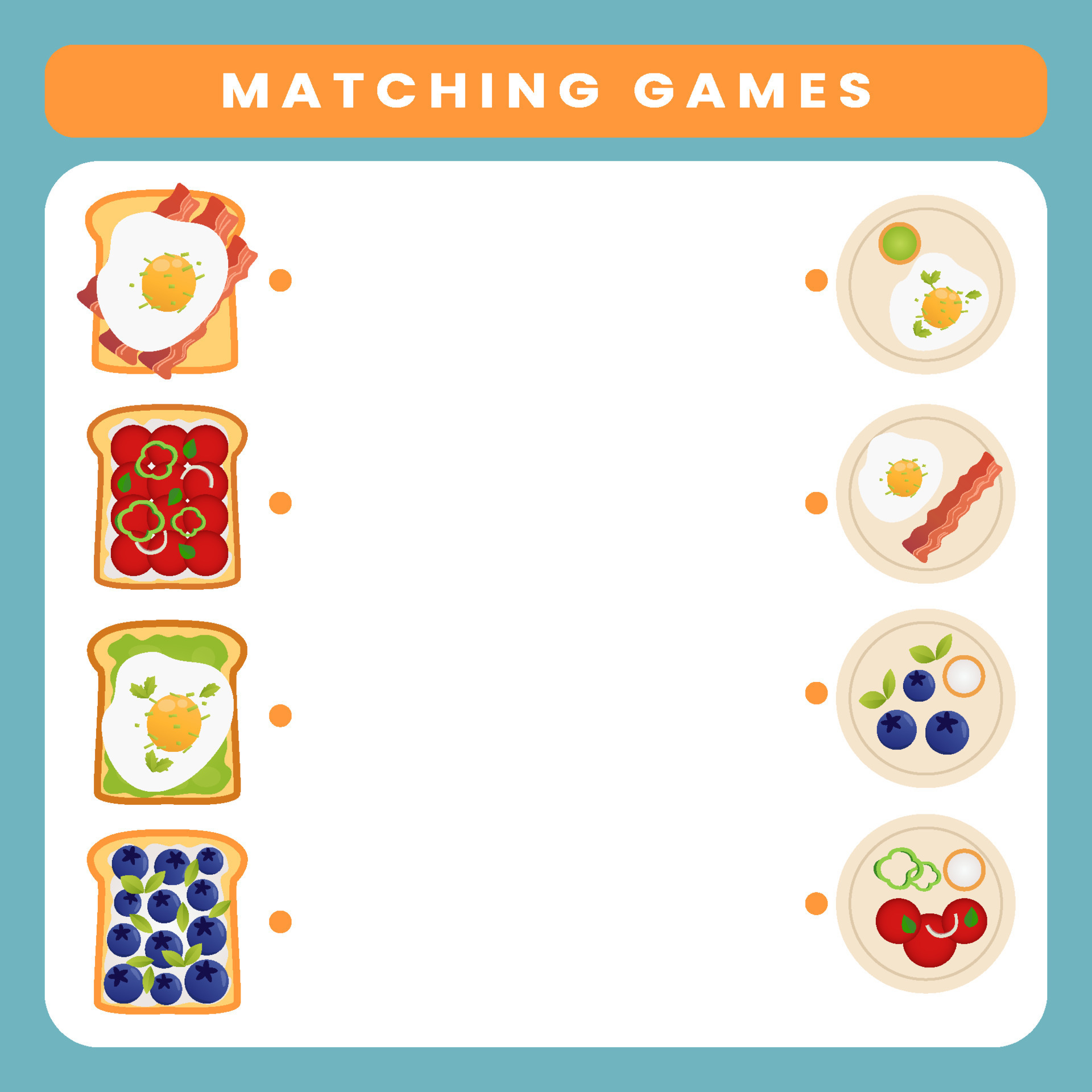 Matching game of toast worksheet for kids 18745180 Vector Art at Vecteezy