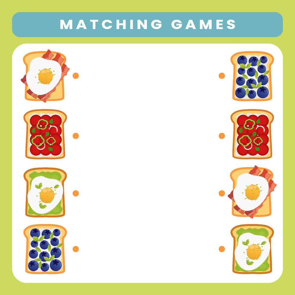 Matching game of toast worksheet for kids vector