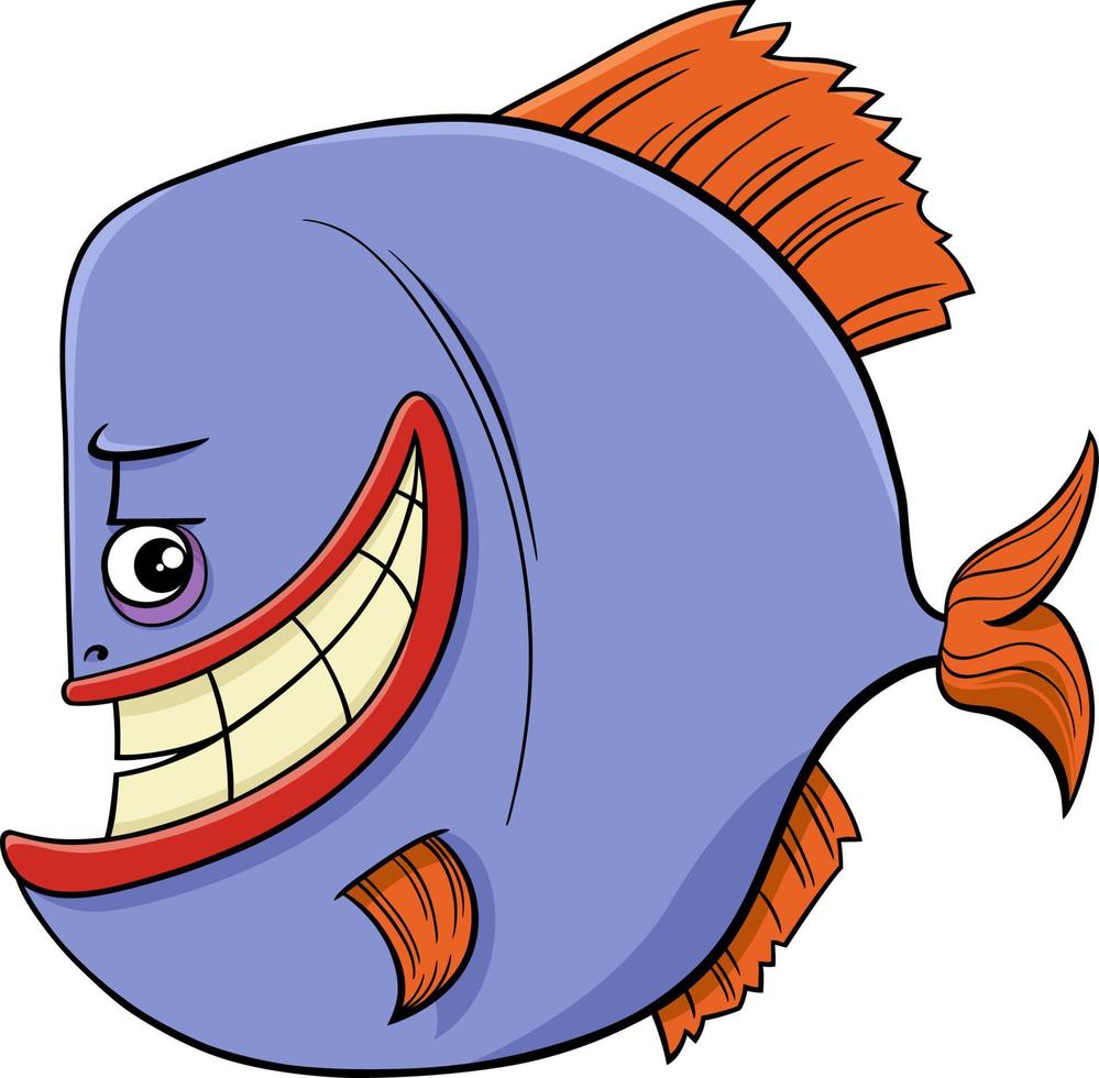 dibujos animados de peces piraña carácter animal cómico vector