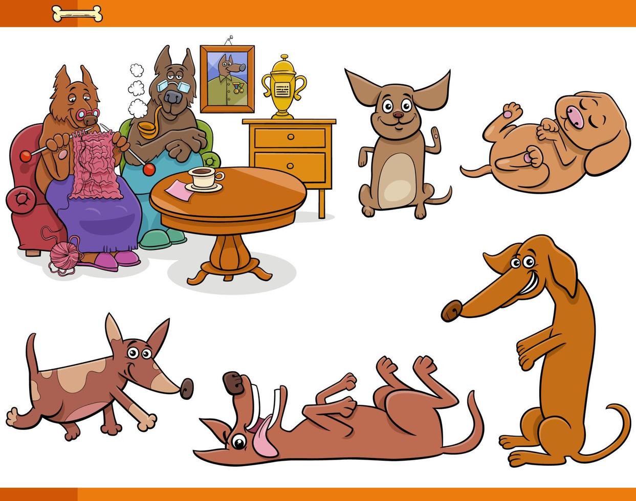 cartoon dogs and puppies comic animal characters set vector