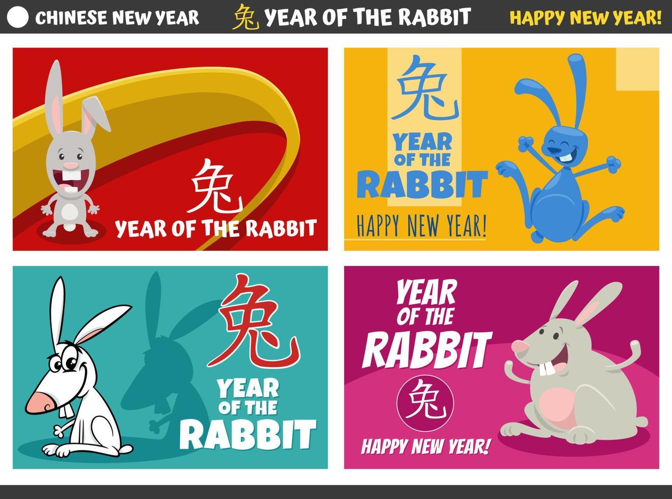 Chinese New Year designs set with rabbit characters vector