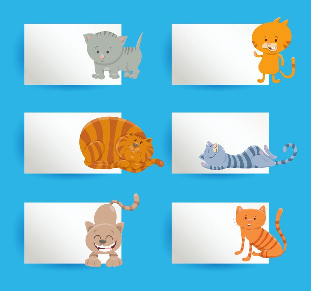 cards design set with cartoon cats and kittens vector
