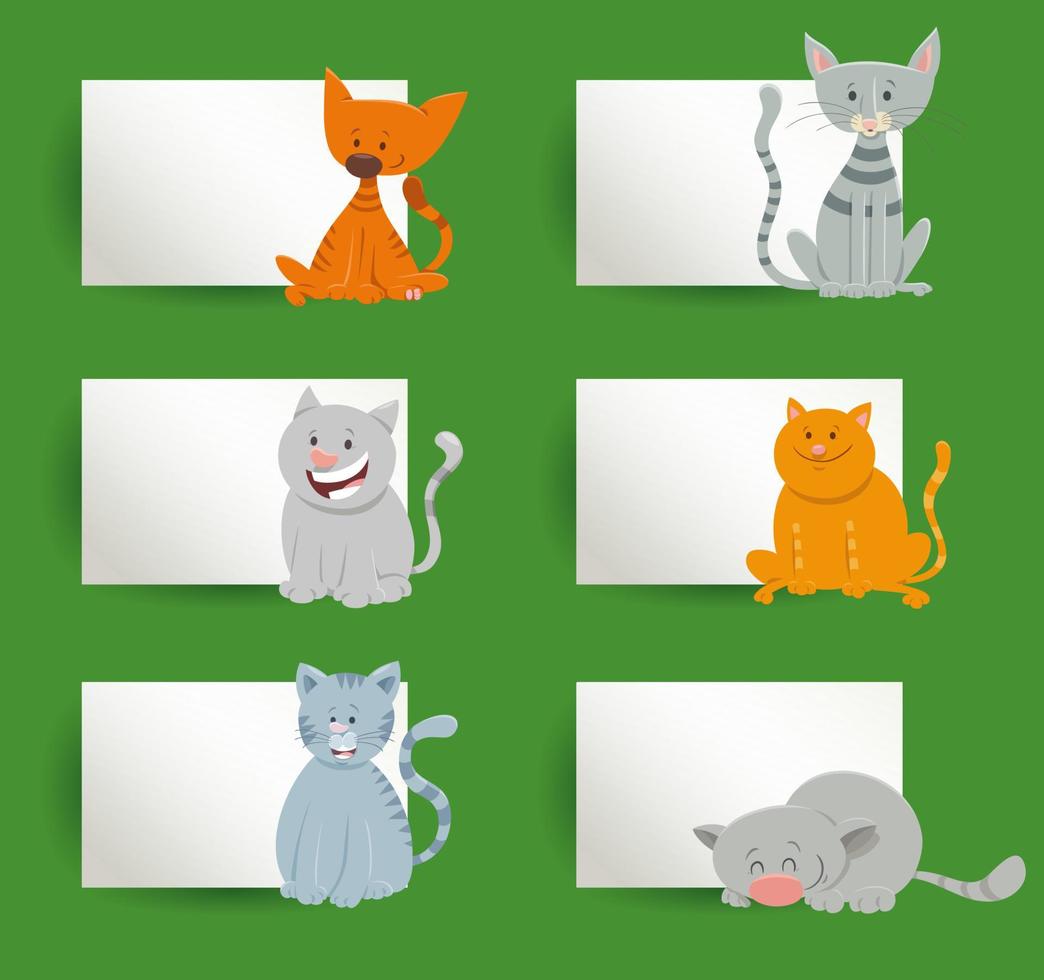 cards design set with cartoon kittens and cats vector