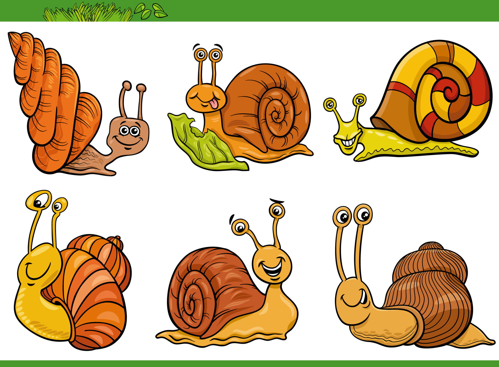 cartoon snails animal characters set 18745330 Vector Art at Vecteezy