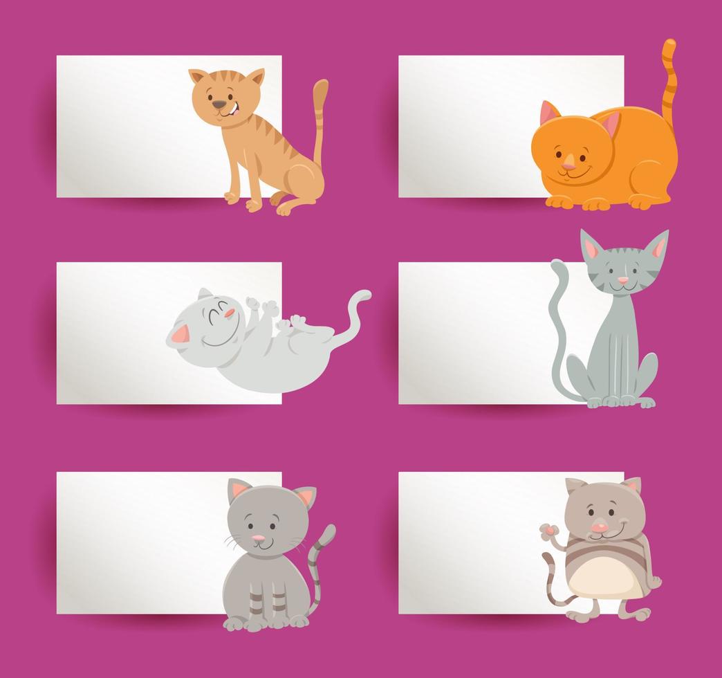 cards design set with cartoon cats and kittens vector