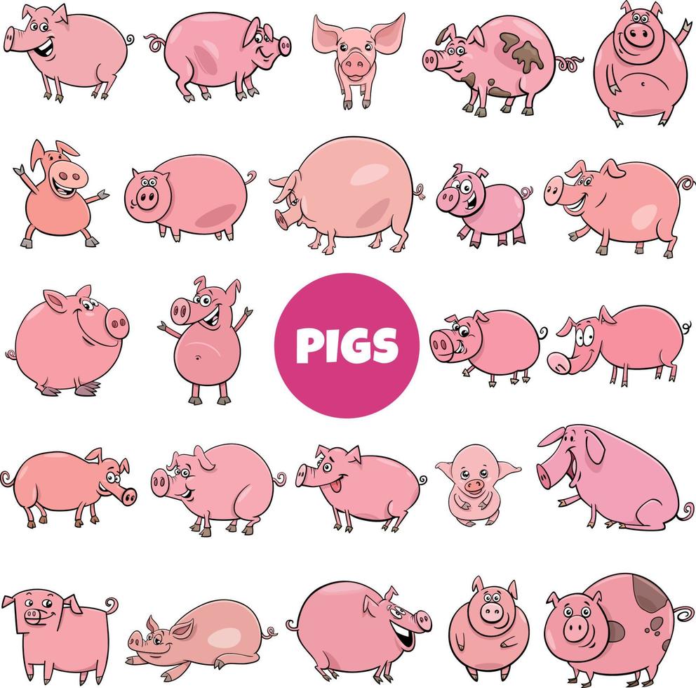 dibujos animados de cerdos y lechones personajes de animales de granja gran  conjunto 18745332 Vector en Vecteezy